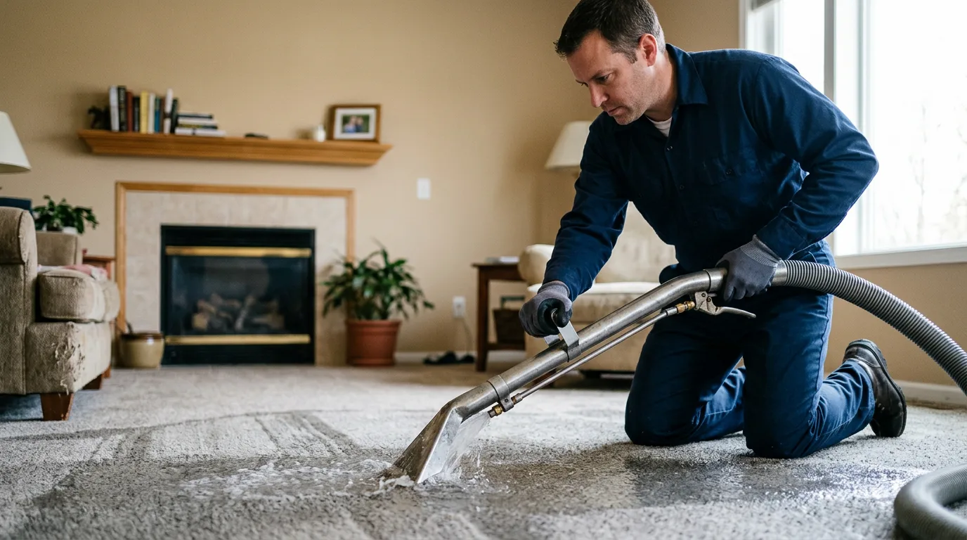 Water damage restoration technician working near Rolling Prairie, IN